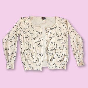 Glasses Crewneck Cardigan Sweater, US Girl's 14